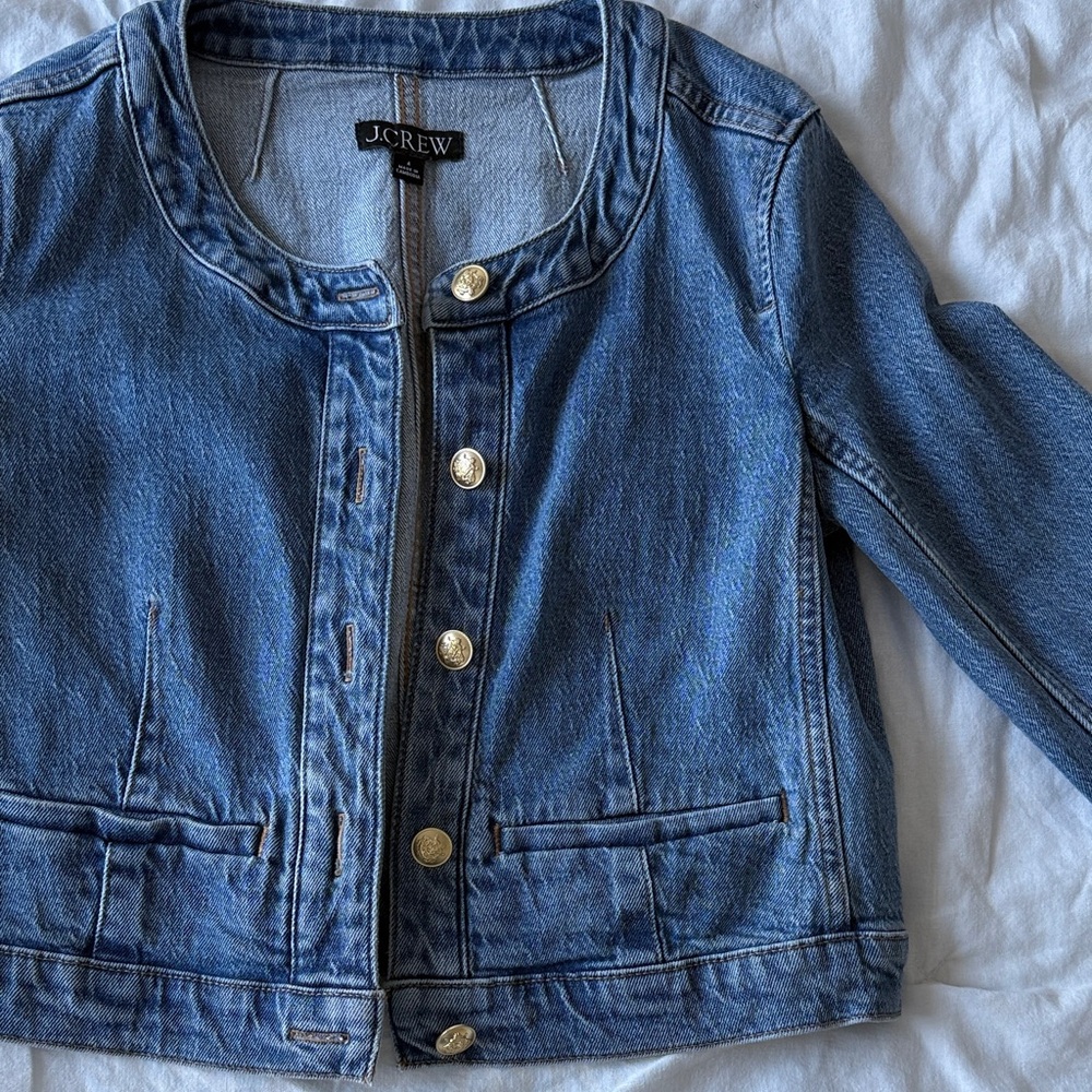 J Crew Blue Denim Cropped Jacket